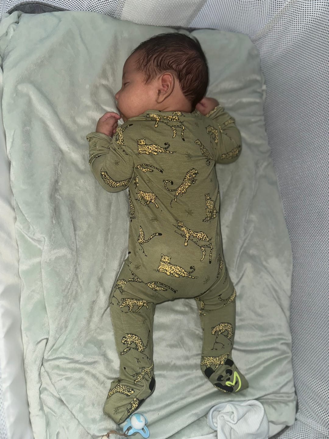 Customer photo review of Sage & Spots Leopard Bamboo Convertible Footie