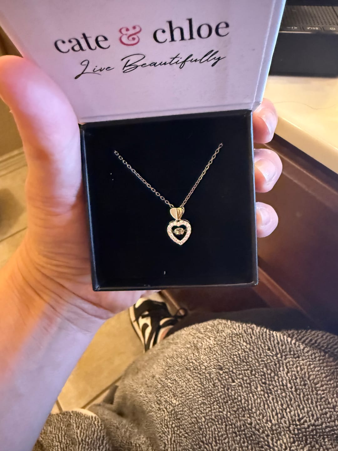 Customer photo review of Shelby 18k White Gold Plated Heart Dancing Necklace with Swarovski Crystals