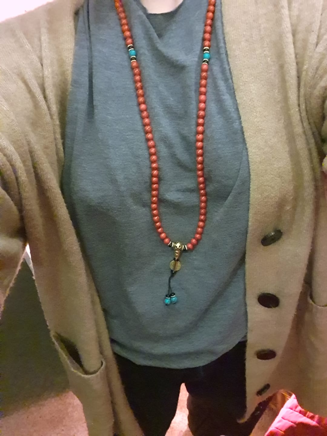 Customer photo review of Buddha Stones Tibetan Mala Red Turquoise Lucky Necklace Bracelet