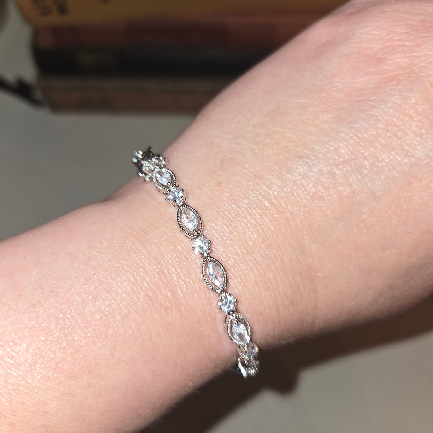 Customer photo review of Moira 18k White Gold Plated Tennis Bracelet with Simulated Diamond Crystals