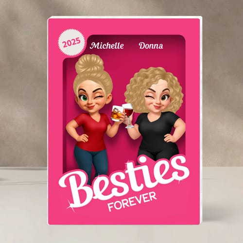Customer photo review of Besties Forever Pink 3D Effect Action Figure – Personalized Acrylic Block Plaque – Gift for Best Friends