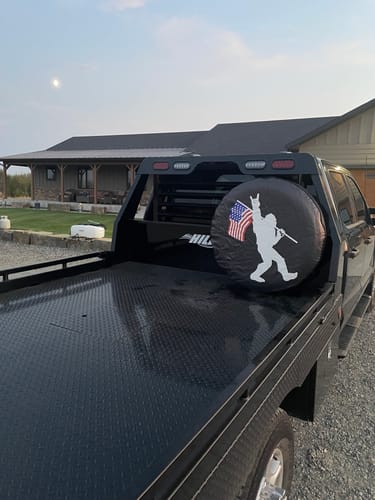 Customer photo review of Rock On Bigfoot Sasquatch American Flag ( COLOR ) Spare Tire Cover for Bronco, Jeep, RV Camper, & More