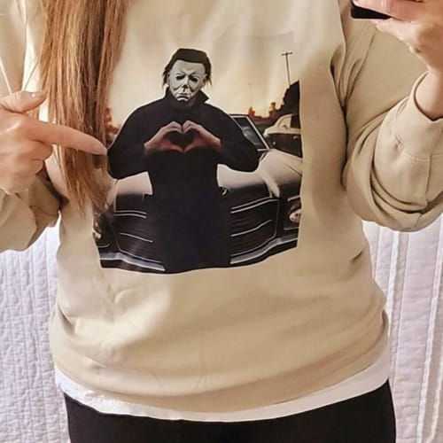 Customer photo review of Michael Myers Halloween Heart Hands T-Shirt/Sweatshirt/Hoodie