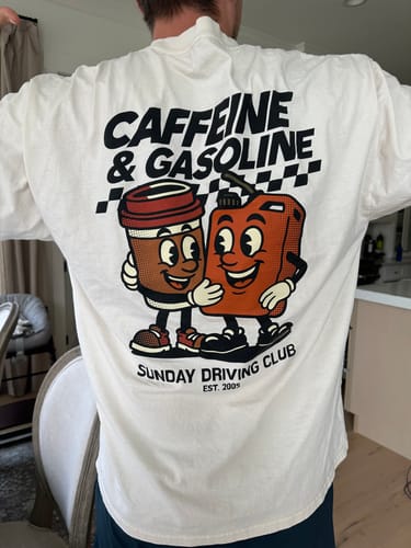Customer photo review of CAFFEINE & GASOLINE OVERSIZED BOX TEE
