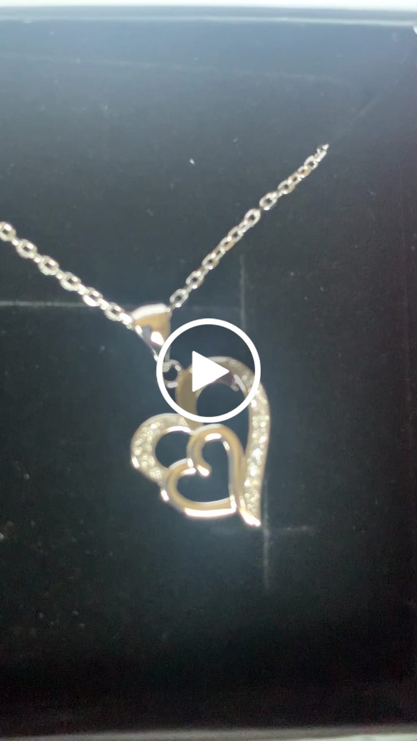 Customer video review of Jennifer 18k White Gold Plated Double Heart Necklace with Swarovski Crystals
