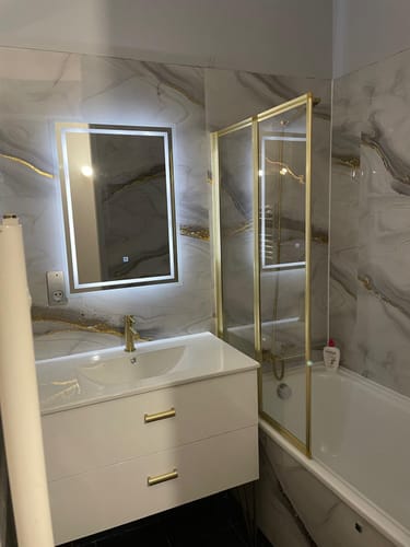 Customer photo review of Panneau Mural PVC Imitation Marbre Doré - Facile A poser