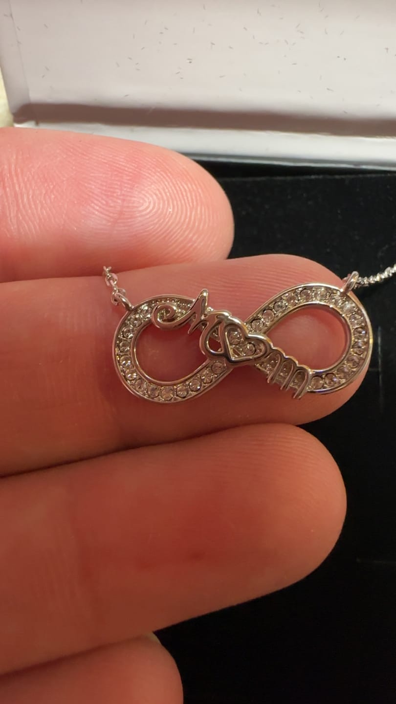 Customer photo review of Robin 18k White Gold Plated Mom Infinity Necklace with Swarovski Crystals