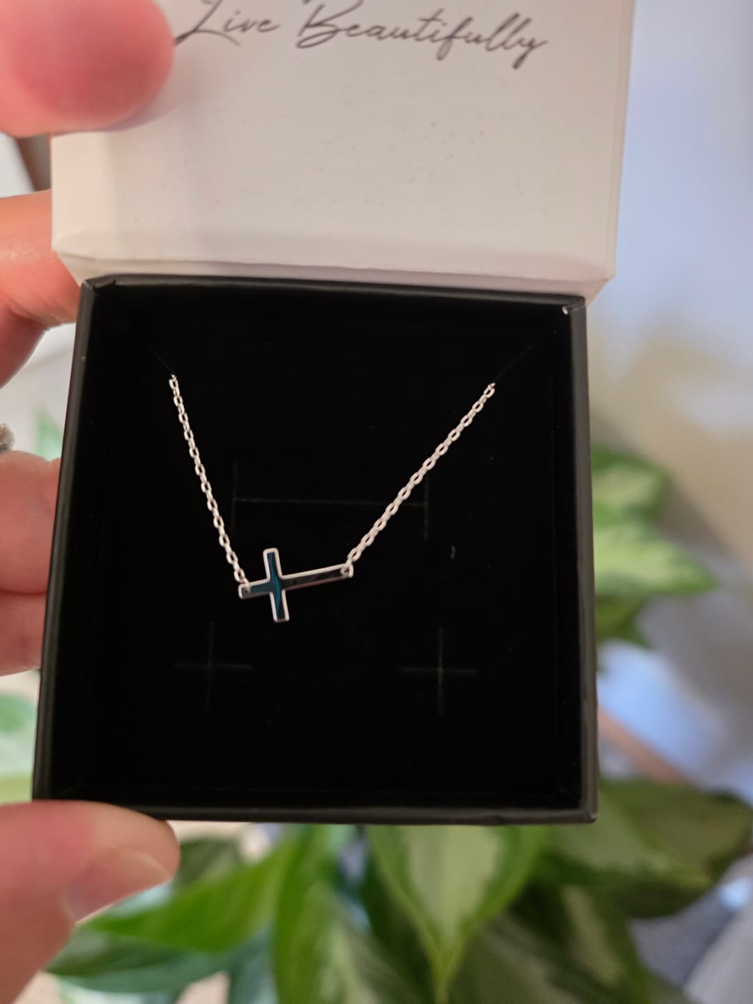 Customer photo review of Nancy 18k White Gold Plated Cross Pendant Necklace