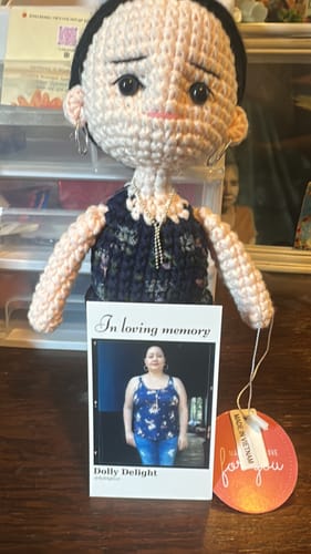 Customer photo review of Dolly® Personalized Crochet Doll with Photo Card