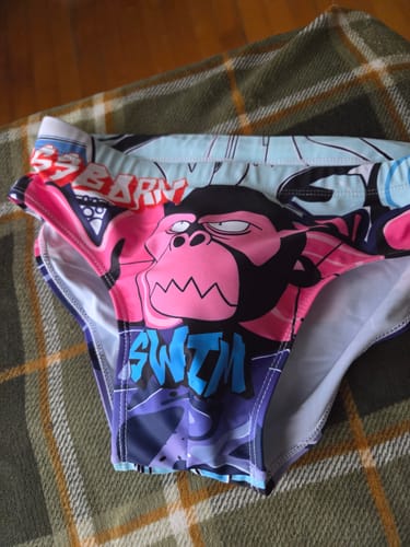 Customer photo review of Men's 3D Pouch Trendy Cartoon Swim Briefs