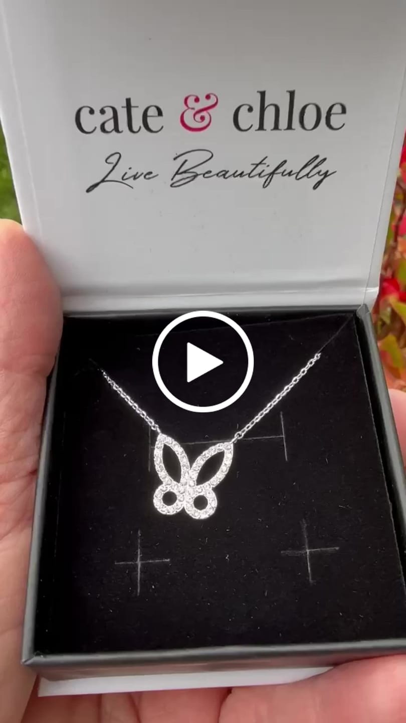 Customer video review of Maxine 18k White Gold Plated Butterfly Necklace with Swarovski Crystals