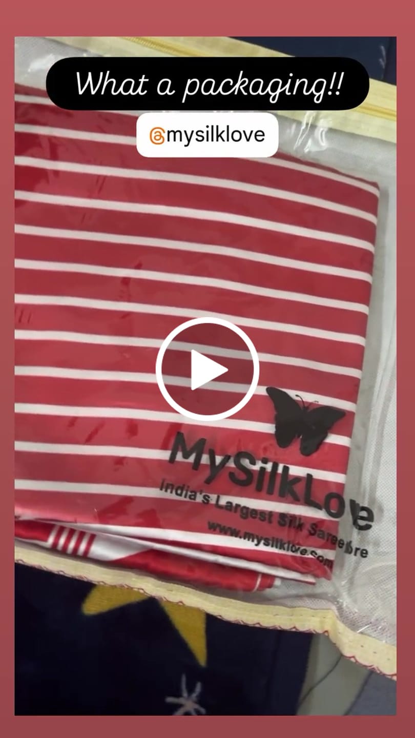 Customer video review of Candy Red Stripes Ajrakh Printed Satin Crepe Silk Saree
