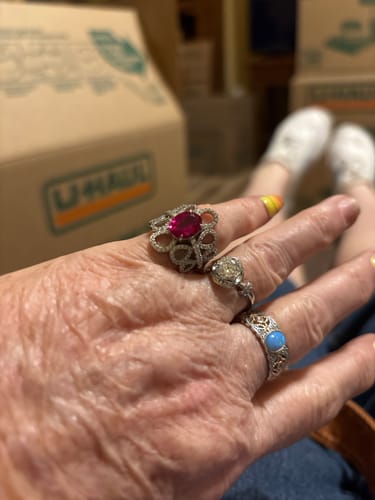 Customer photo review of 【965】Victorian-Inspired Floral Lace Ring | 7x9mm Fiery Red Oval Zirconia Center | Wide Pavé Diamond-Cut Zirconia Band | Statement Cocktail Ring