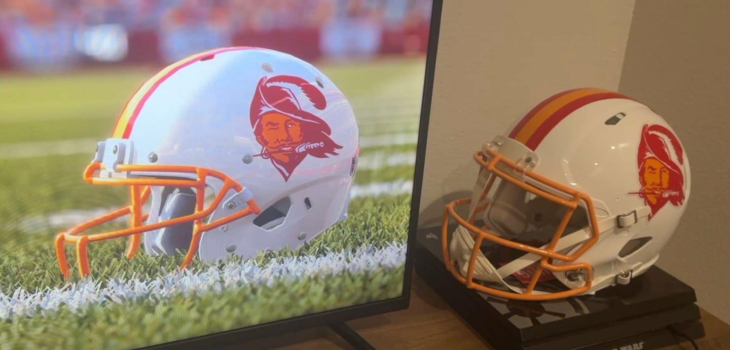Customer photo review of Tampa Bay Bucs Riddell Speed Authentic Helmet - Throwback 1976-1996