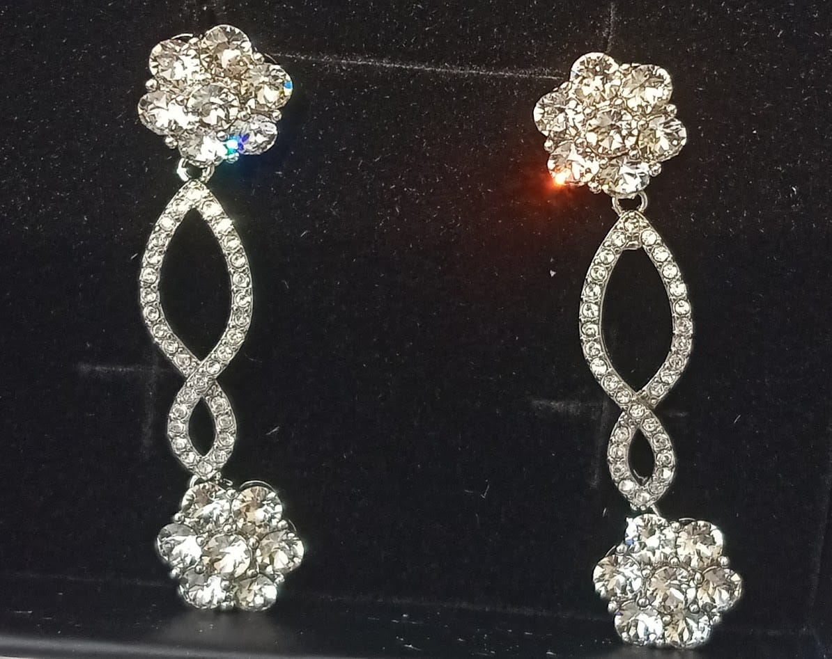 Customer photo review of Jessica 18k White Gold Plated Dangle Earrings with Swarovski Crystals