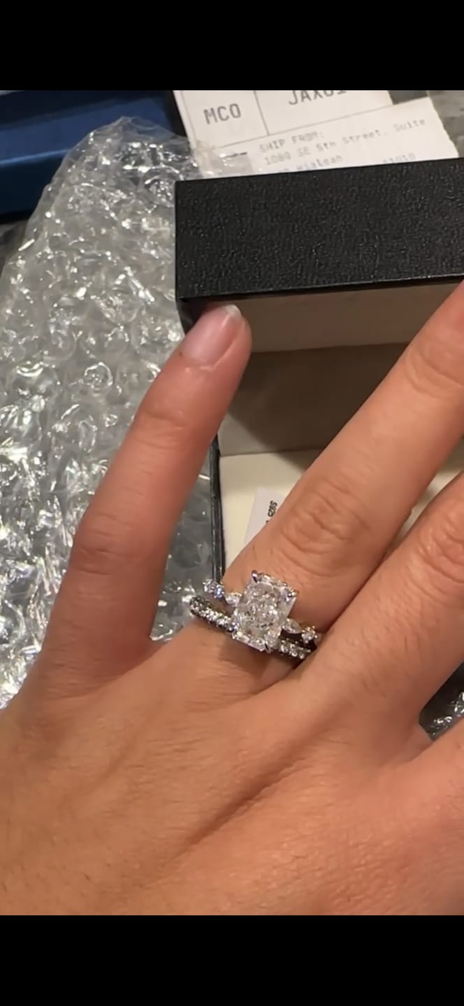 Customer photo review of S925 Sparkle 3.5Ct Radiant Cut Engagement Ring For Women In Sterling Silver
