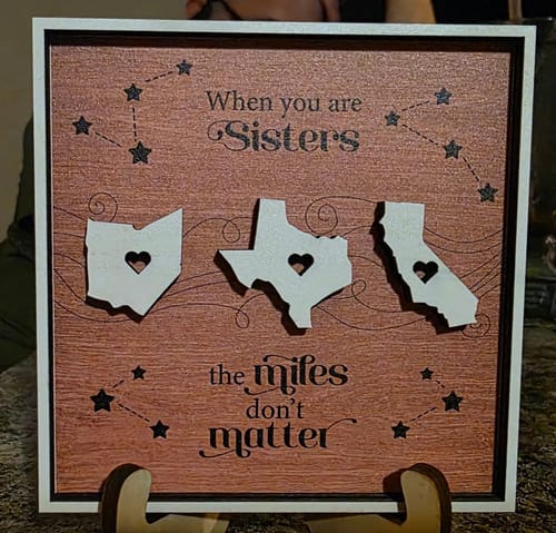 Customer photo review of Long Distance Family Friends Siblings Sisters Besties Personalized 2-Layer Wooden Plaque, Togetherness Christmas Gift