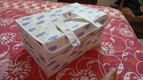 Customer photo review of Diaper Caddy with Lid- Dreamy Clouds Warm Neutral tones (Available in 2 colors)