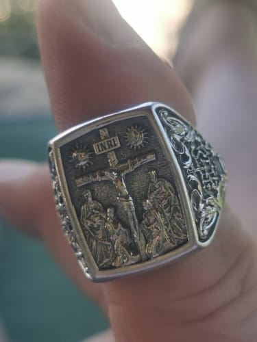 Customer photo review of Jesus Crucifixion Signet Ring