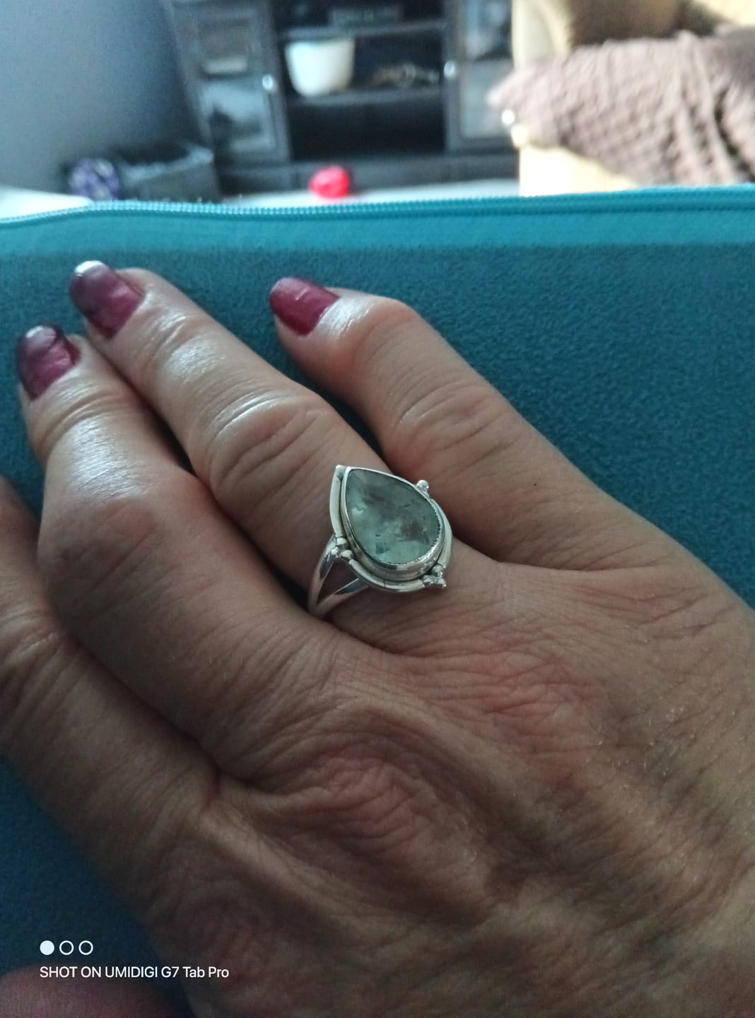 Customer photo review of Teardrop Aquamarine Ring Sterling Silver