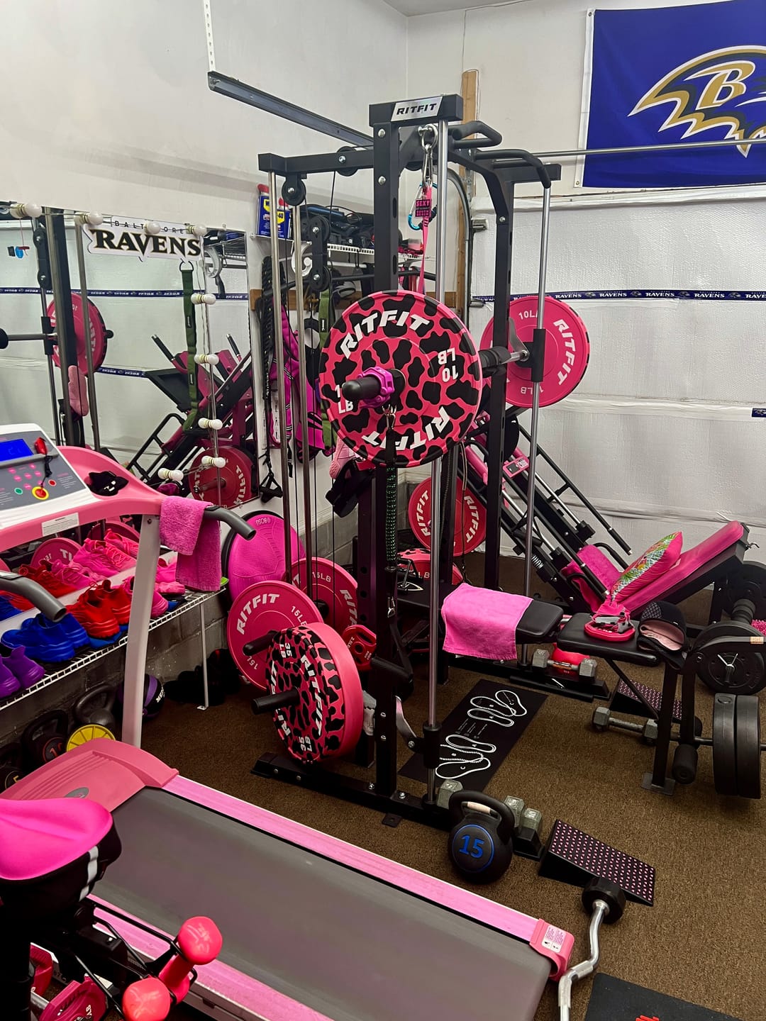 Customer photo review of RitFit Pink leopard print bumper plates Olympic 2-Inch Rubber