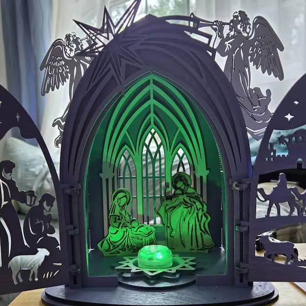 Customer photo review of Nativity scene miniatures candle holder laser cut svg file