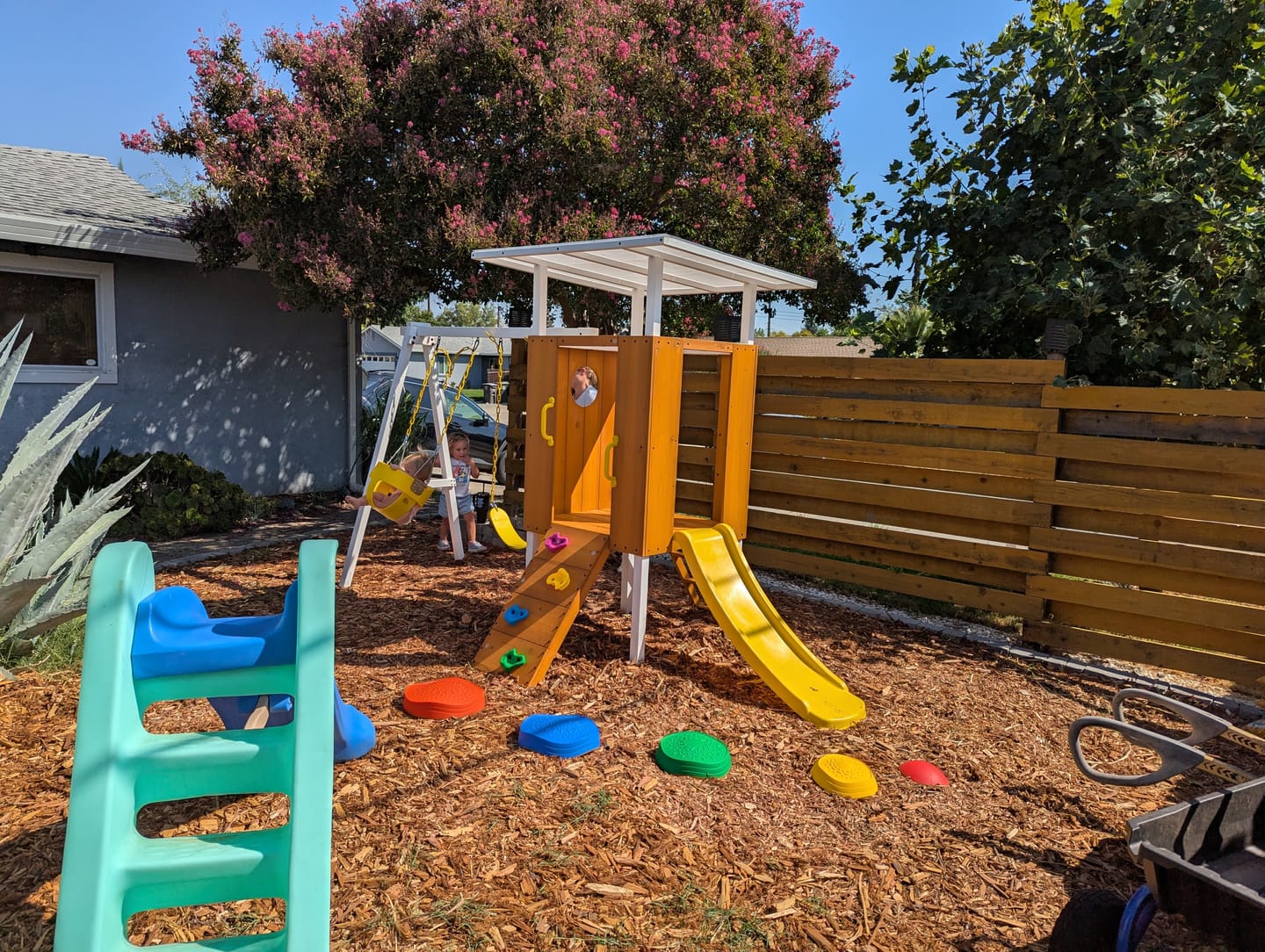 Customer photo review of Forest Small Outdoor Toddler Swing Set | Compact Wooden Swing Frame for Babies & Kids
