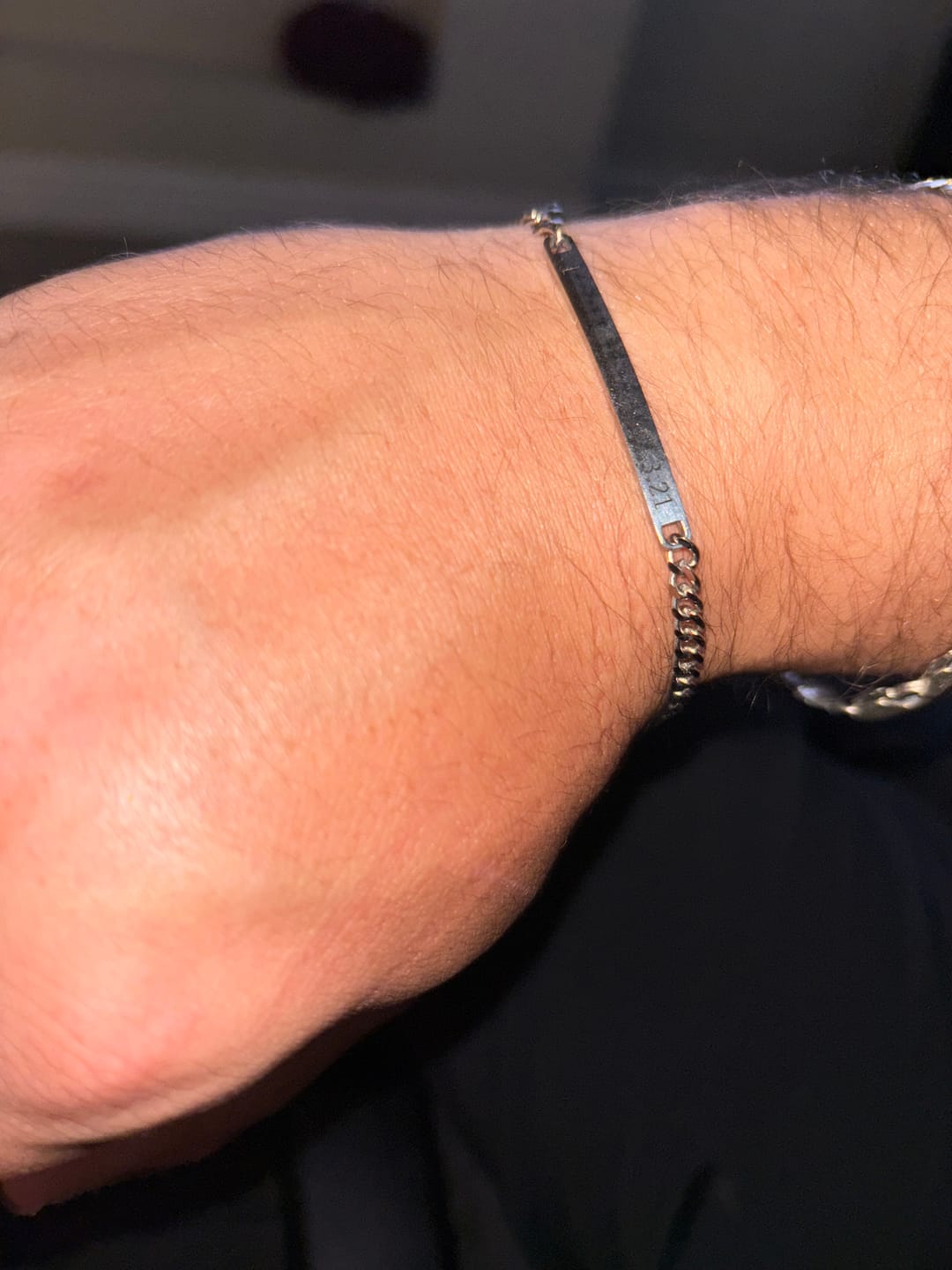 Customer photo review of Mens Silver Personalised Chain Bracelet