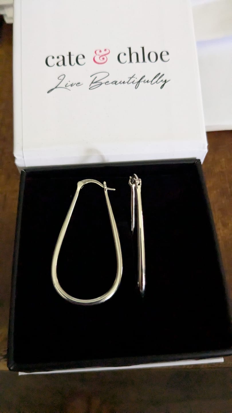 Customer photo review of Beatrice 18k White Gold Plated 24mm U-Shaped Hoop Earrings