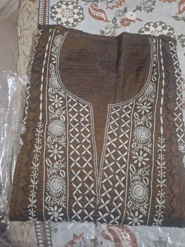 Customer photo review of Women's Lakhnavi Handcrafted Tissue Chanderi Semi - Stitched Chikankari Kurta Dupatta Set - HONC0271314