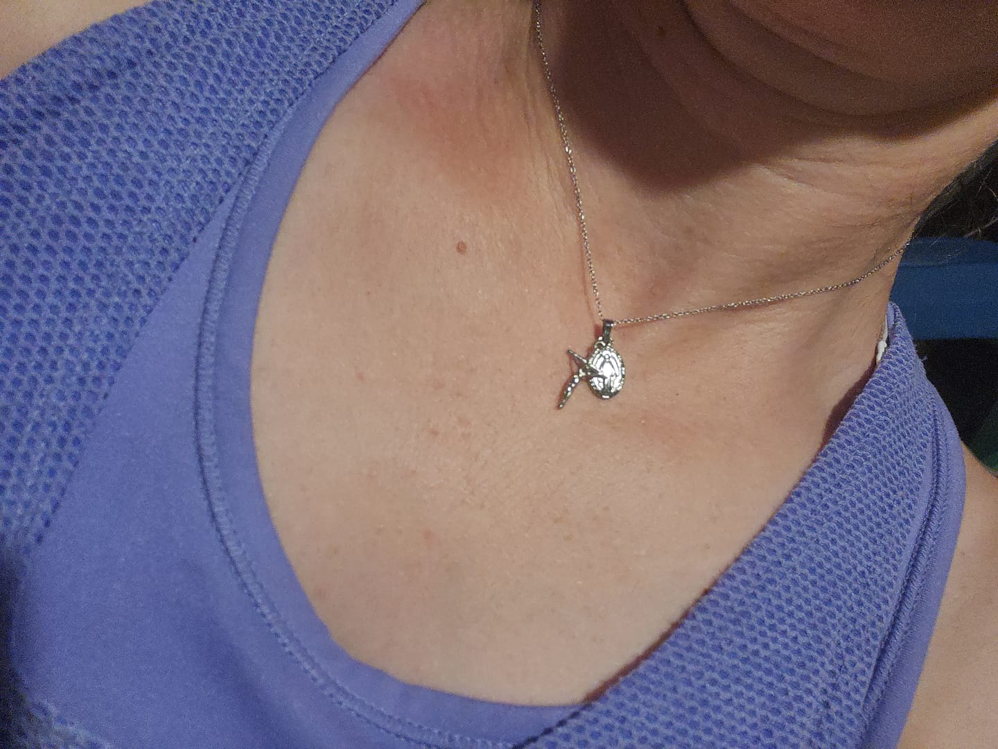 Customer photo review of Silver Dainty Crucifix & Miraculous Medal Necklace