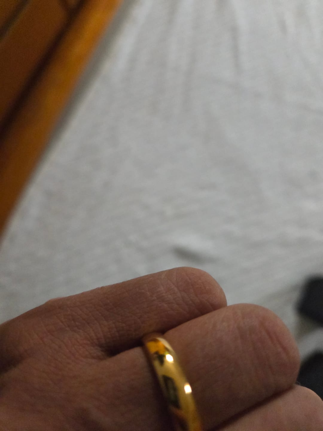 Customer photo review of 4mm - 14k Yellow Gold Tungsten Wedding Band, High Polish Dome Shape, Anniversary Ring