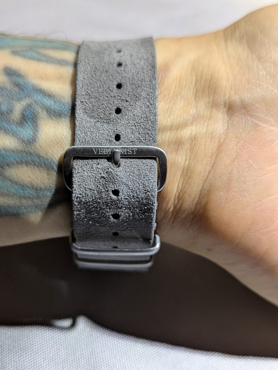 Customer photo review of Slate Grey Suede Single-Piece