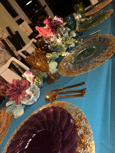 Customer photo review of Dark Teal 100% Polyester Rectangular Tablecloth 60 x 108"