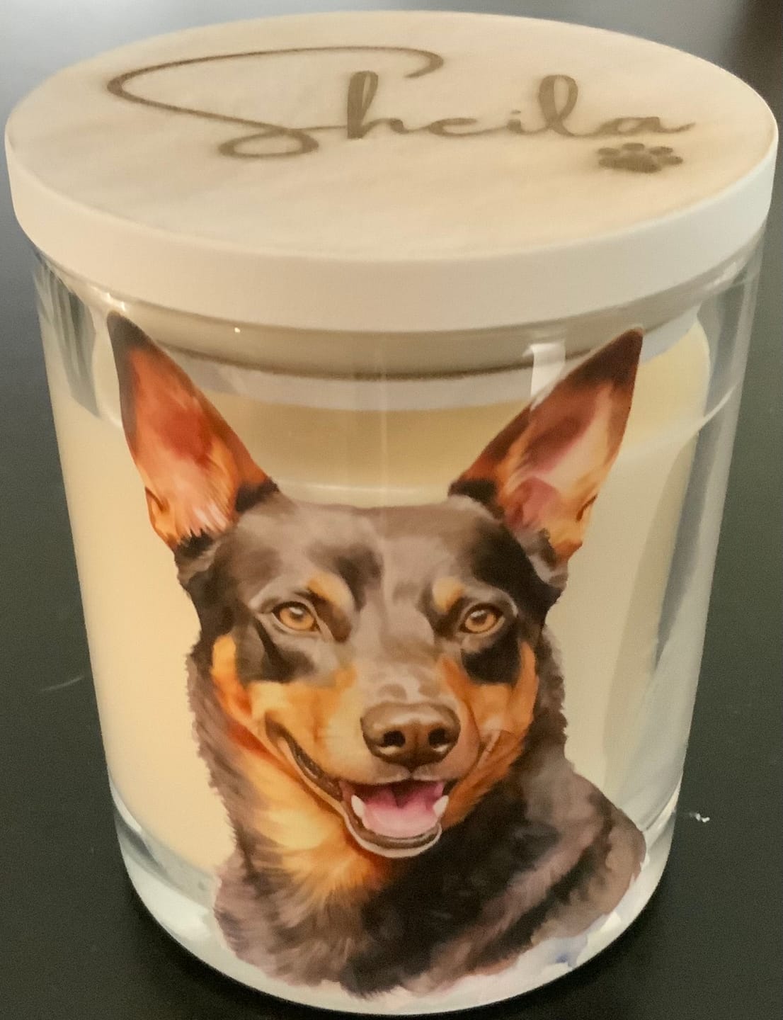 Customer photo review of Kelpie Watercolour Portrait Xlarge Candle