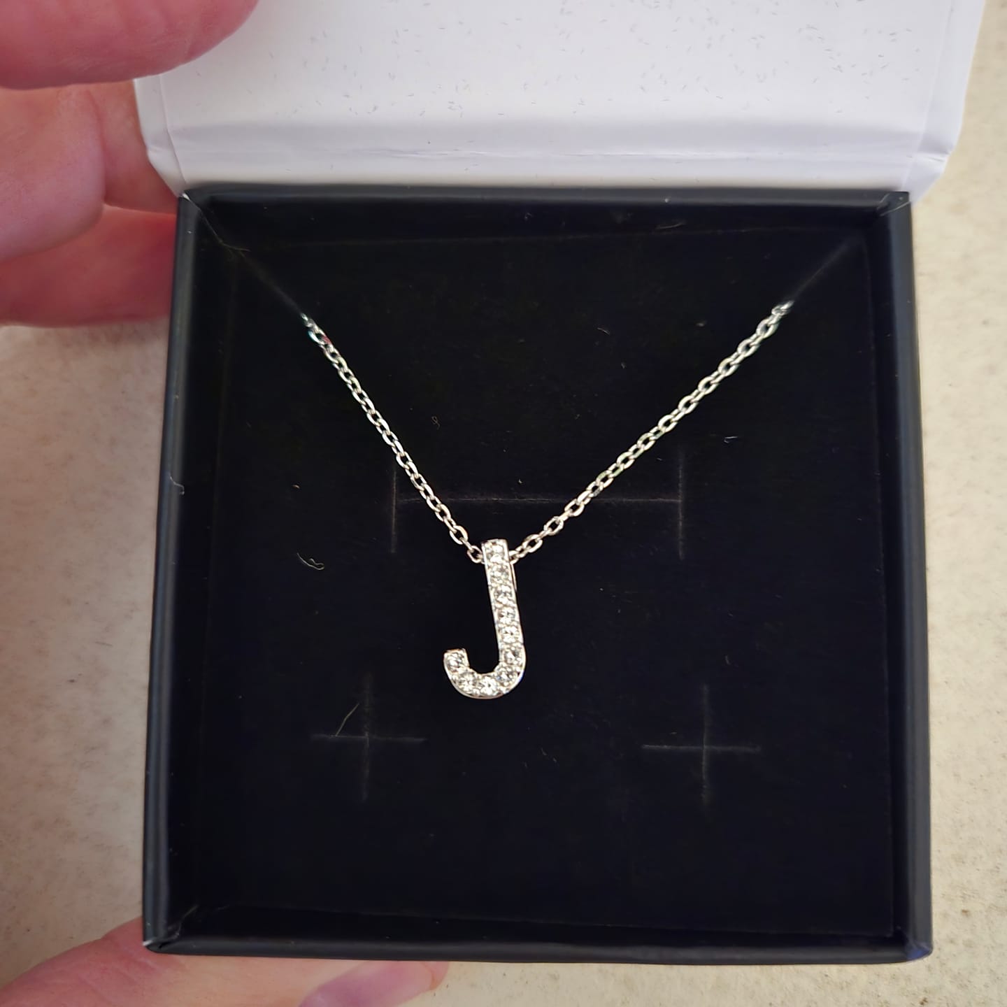 Customer photo review of Ethereal Collection 18k White Gold Plated Initial Letter Pendant Necklace with Swarovski Crystals