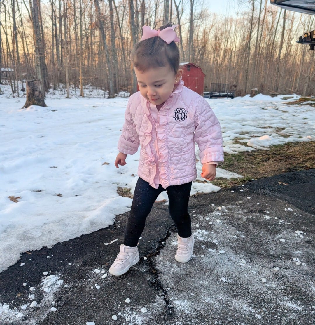 Customer photo review of Pink Quilted Ruffle Coat