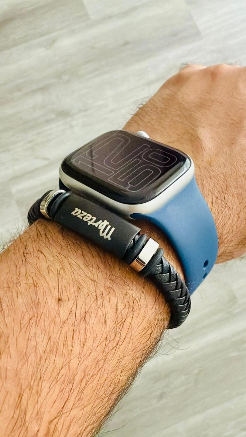 Customer photo review of Personalised Leather Bracelet with Stainless Steel Bar