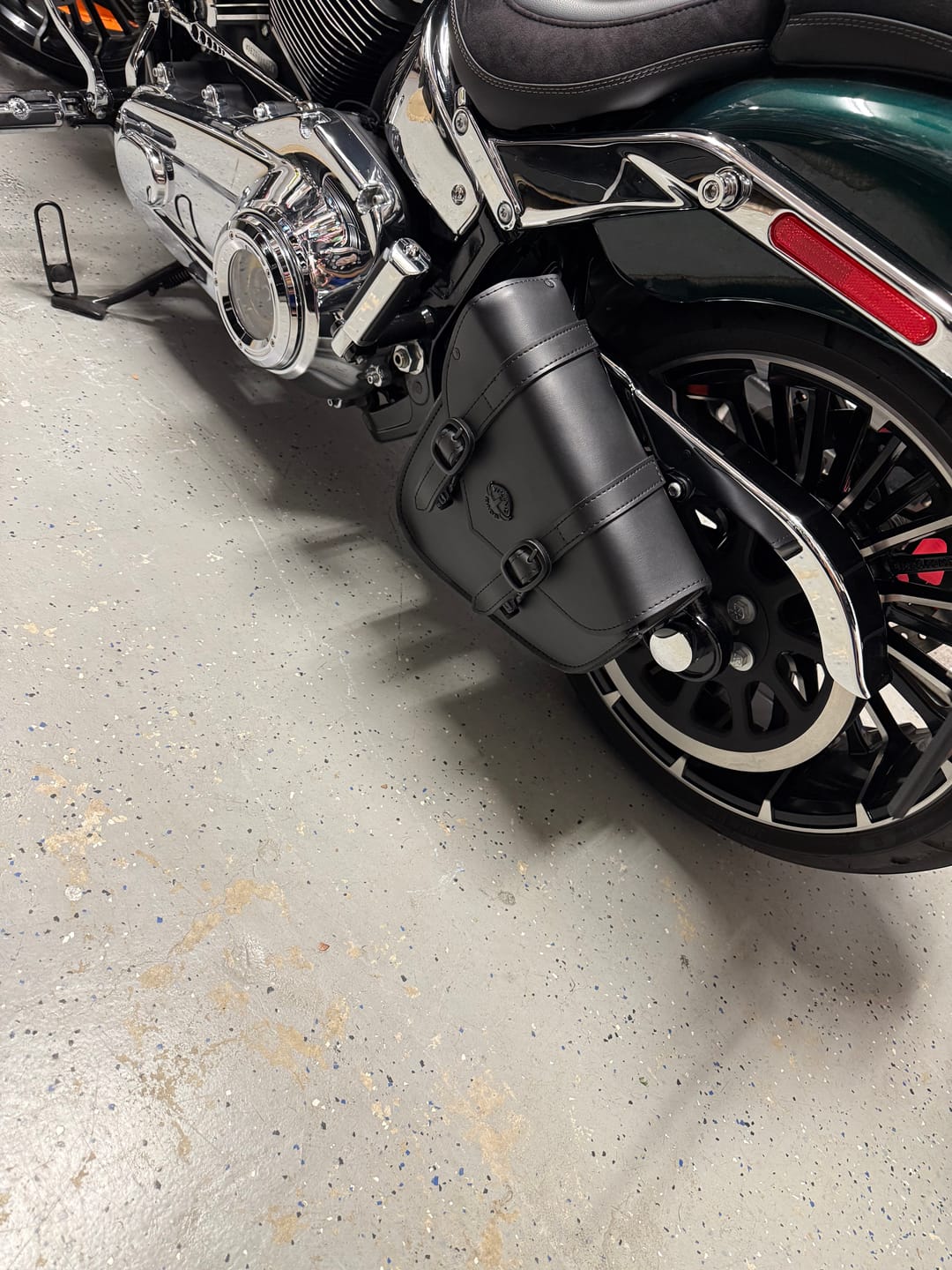 Customer photo review of 3L - Dark Age Plain Leather Motorcycle Swing arm Bag For Harley Softail