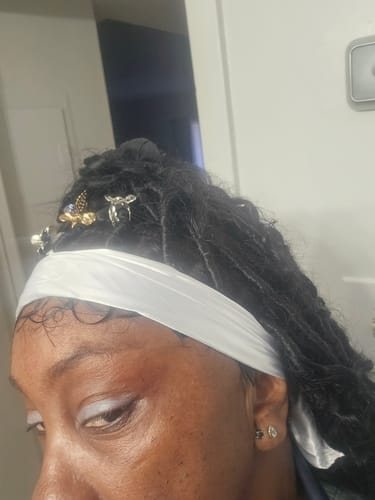Customer photo review of Mermaid Butterfly Locs, 100% Human Hair, HD Full Lace, Black, Midback-Faux locs