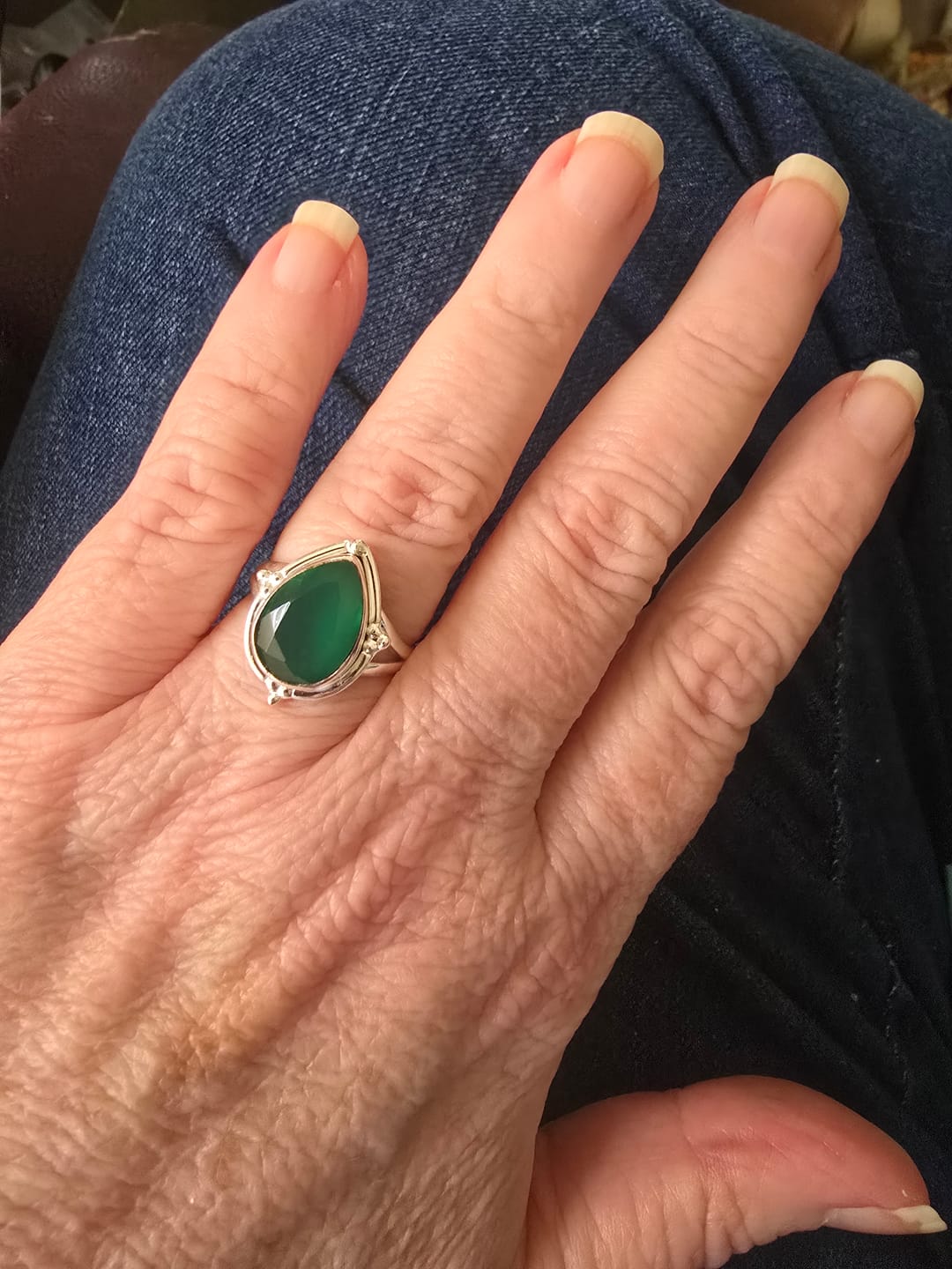 Customer photo review of Teardrop Green Onyx Ring
