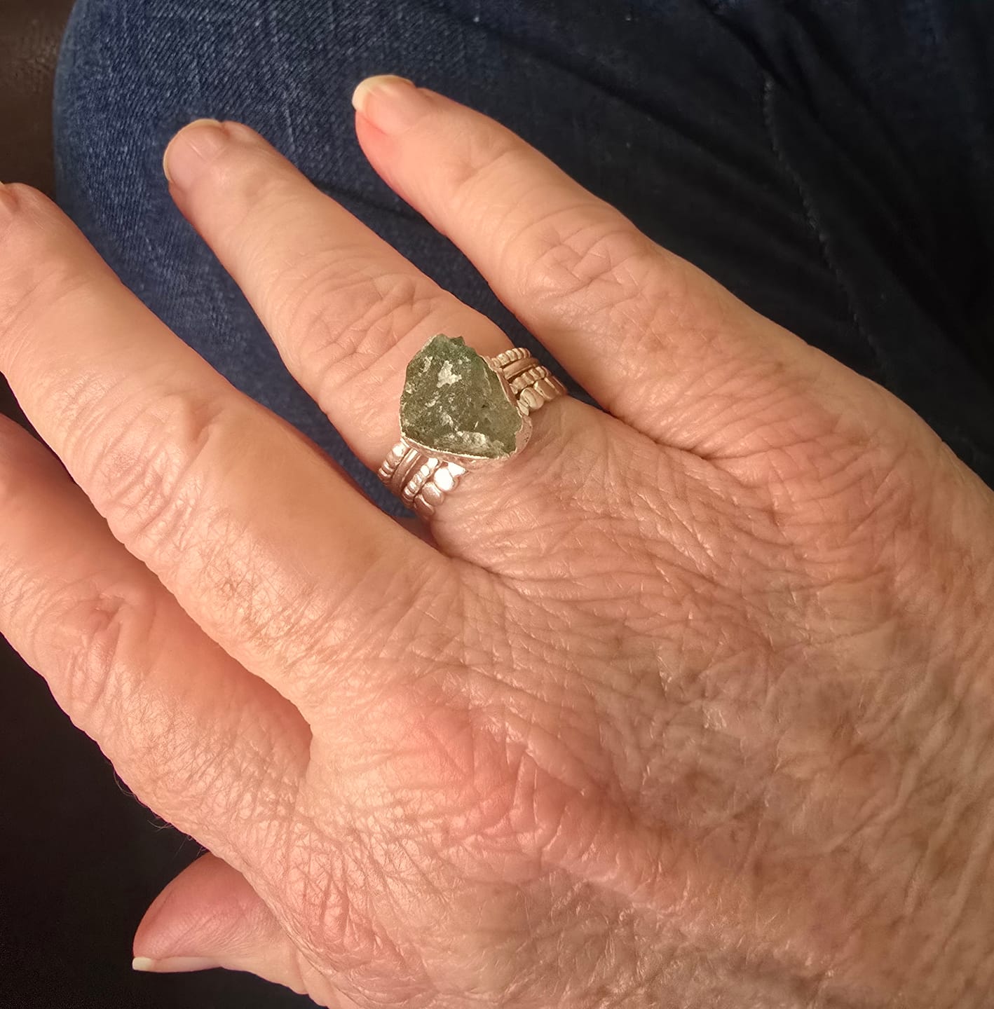 Customer photo review of Raw Green Aventurine Silver Stacking Ring Set