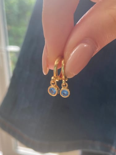 Customer photo review of Molly Gold Turqouise Huggie Hoops