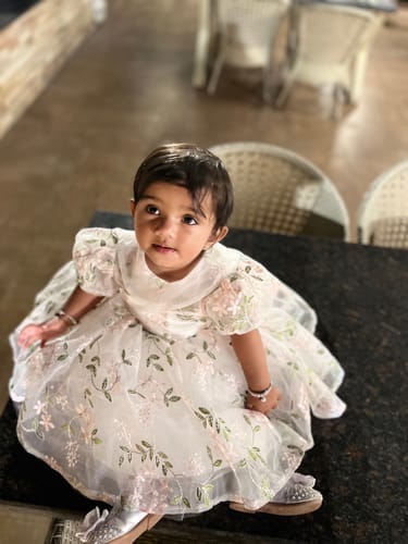 Customer photo review of Toddler Girl Birthday Party Dress White Puffy Sleeves Flower Girl Dress Princess Dress