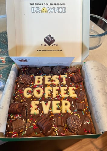 Customer photo review of Custom message chocolate fiend brownie