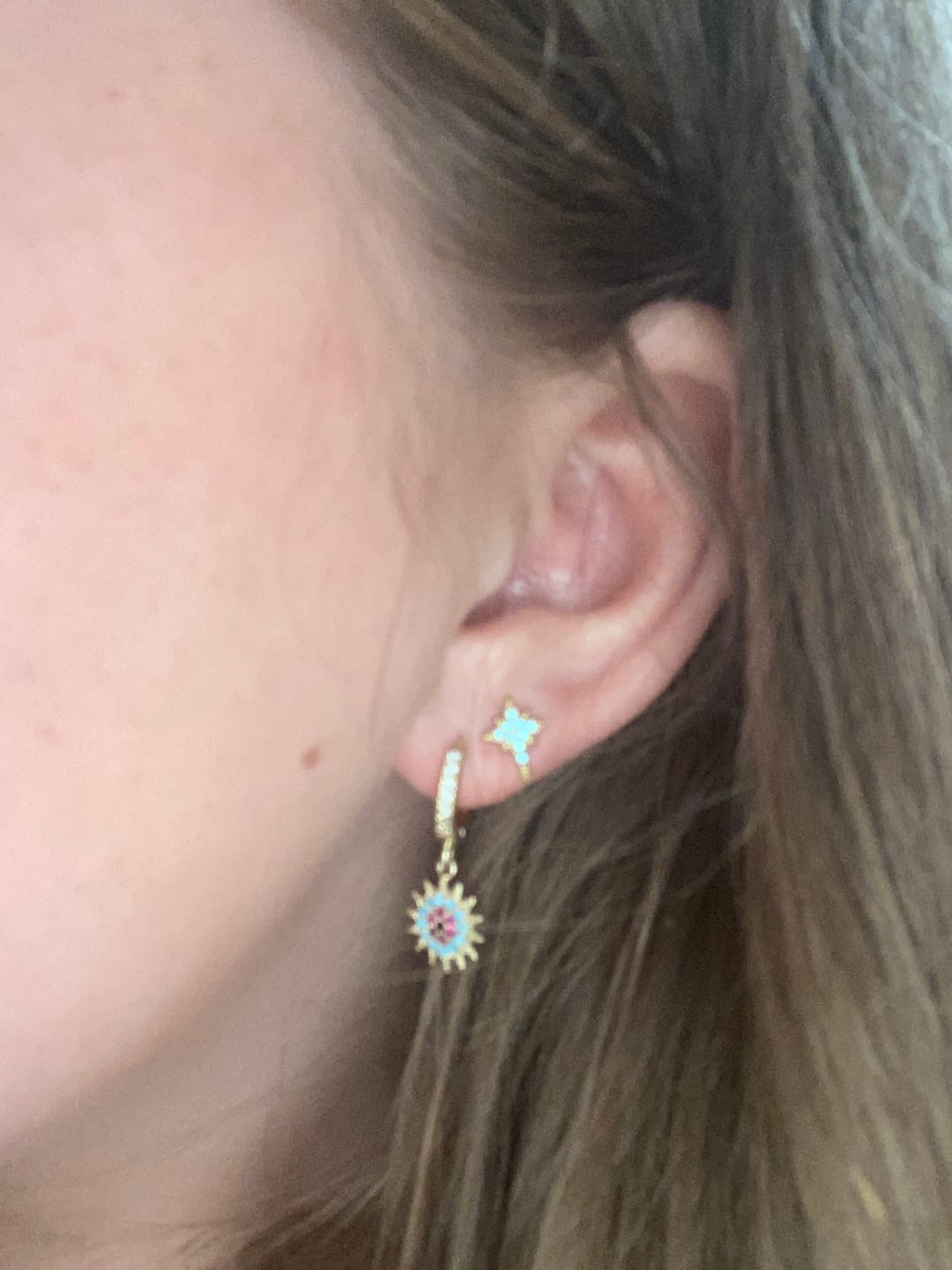 Customer photo review of Cosima Star Stud Earrings Gold & Turqouise