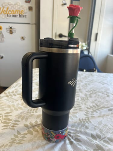 Customer photo review of CLEAR FLORAL BORDER Tumbler Boot -fits 20-40oz NEW! Patent Pending