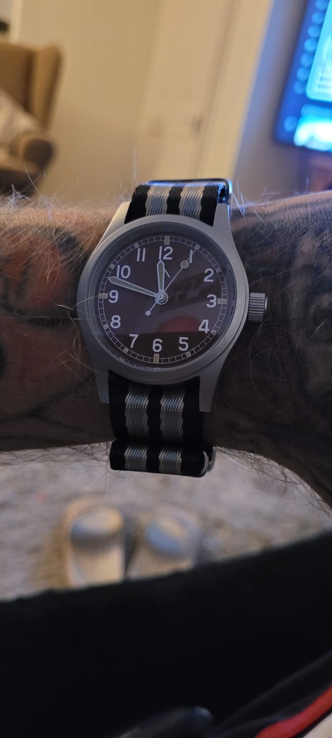 Customer photo review of Premium Woven Military Style Watch Strap - Black, Grey and Beige (No Time To Die Strap)