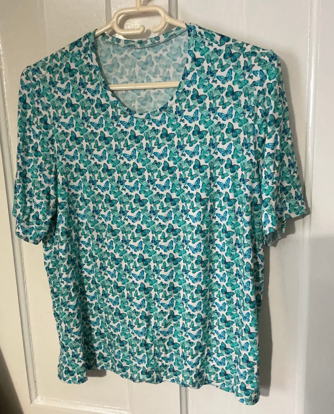 Customer photo review of Blue and Teal Butterflies Bamboo Jersey Fabric