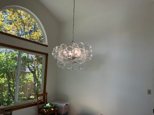 Customer photo review of Brass Cluster Ribbed Glass Globe Bubble Chandelier